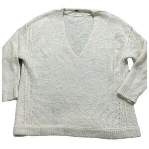 Free People Women's M Oversized Ivory Lofty V Neck Sweater Alpaca